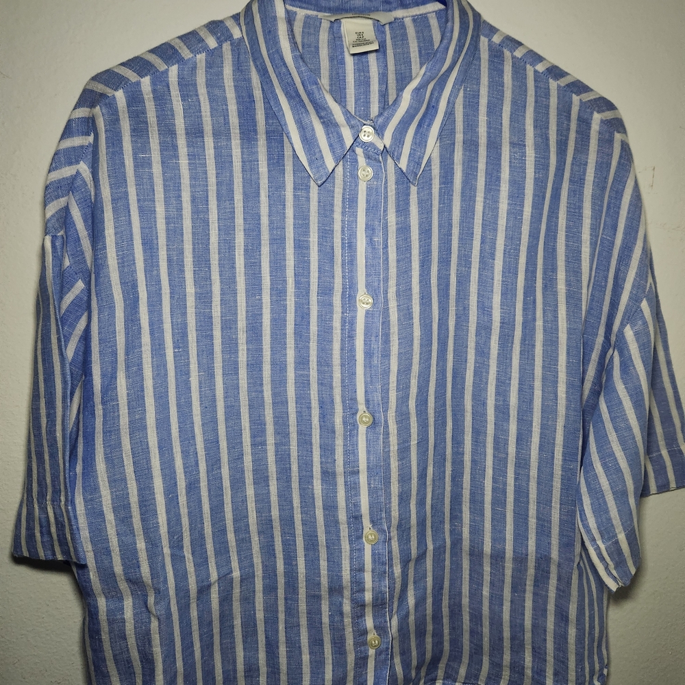 H&M Blue and White Striped Casual Shirt